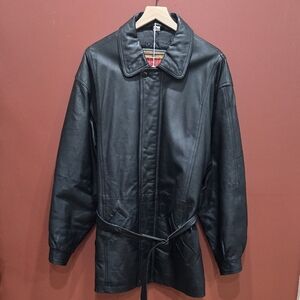 Vintage belted leather overcoat by Cooper